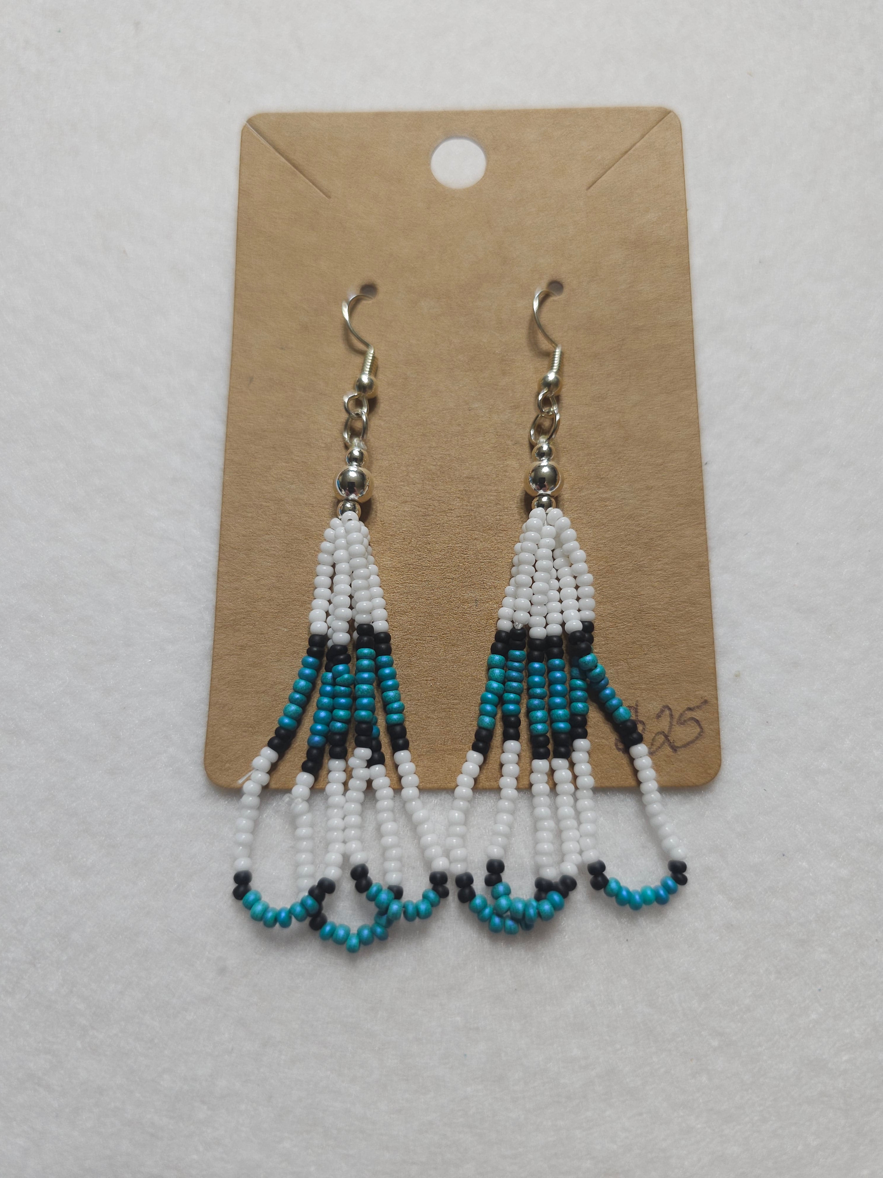 Teal & White Beaded Earrings