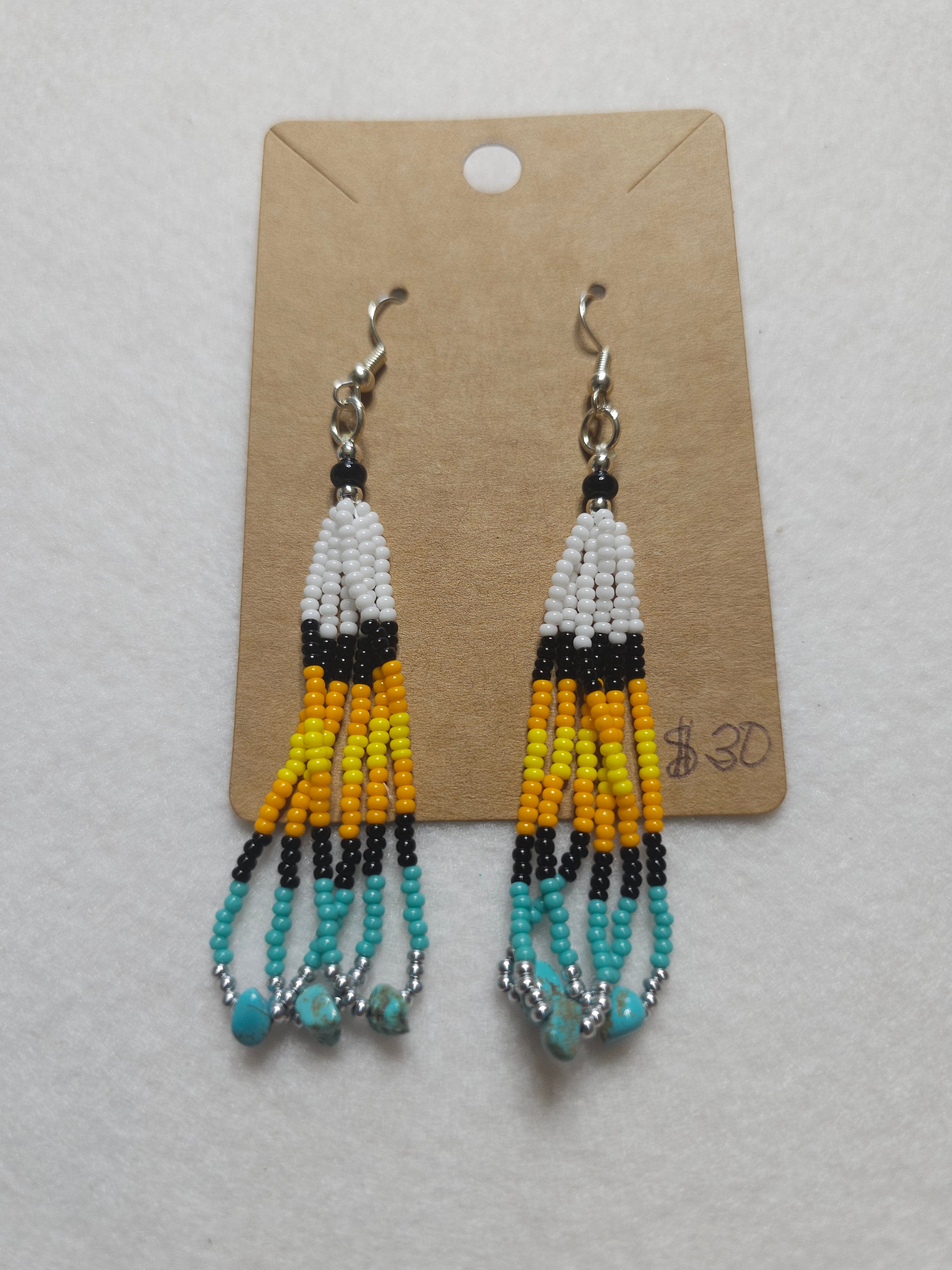 Turquoise & Lt Orange w/ Pebble Beaded Earrings