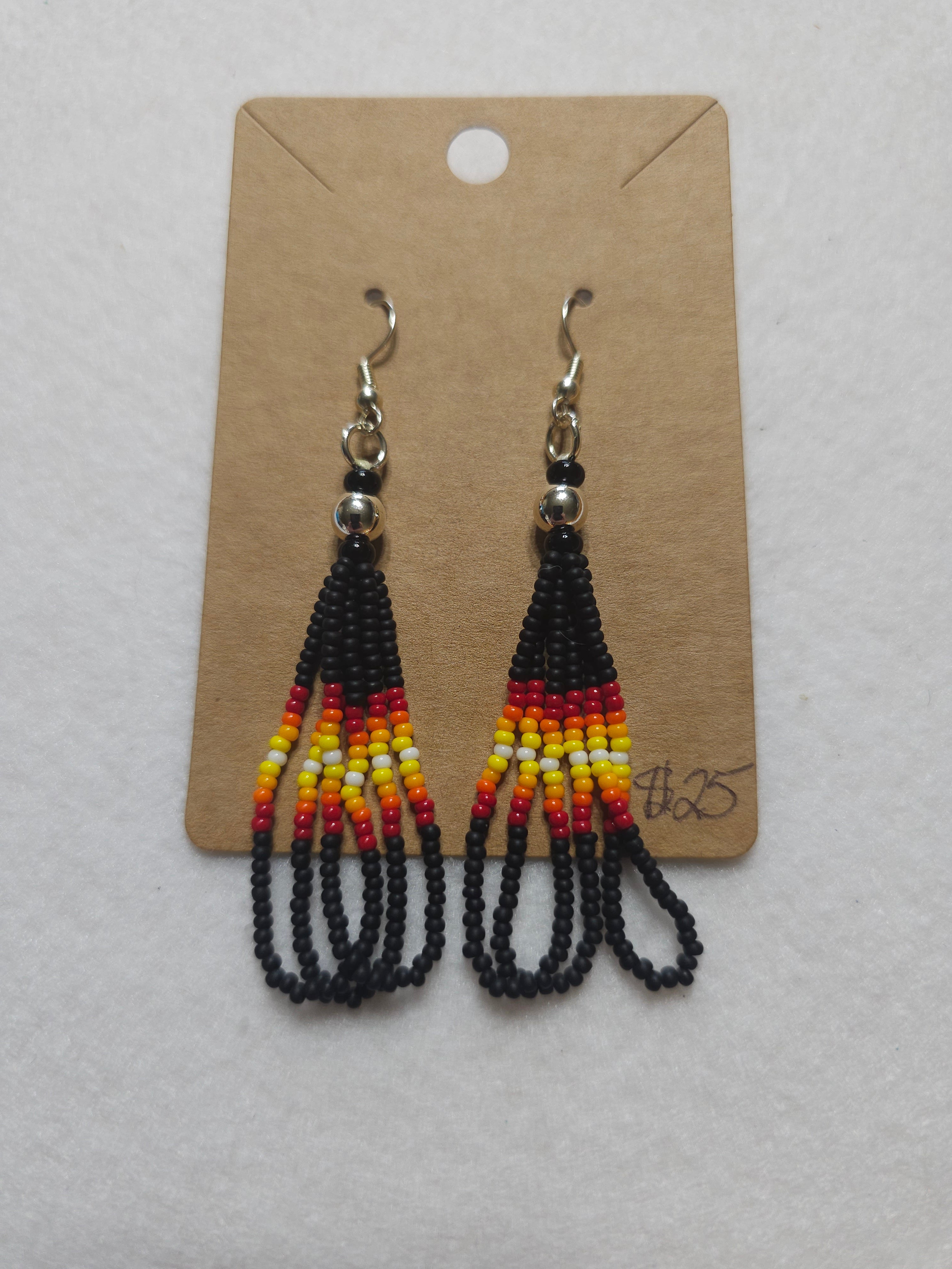Black, Red, Orange, Yellow Beaded Earrings