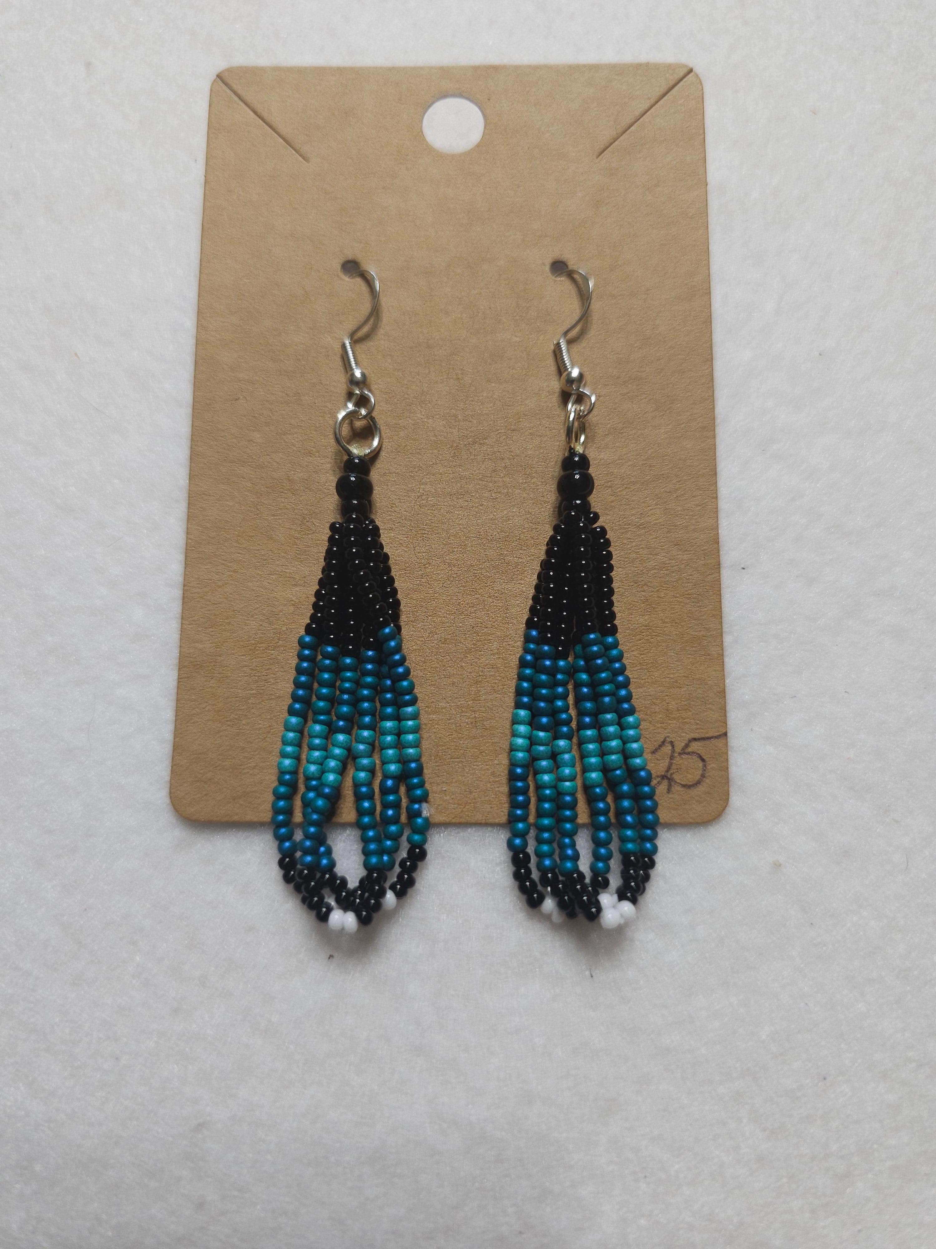 Teal & Black Beaded Earrings