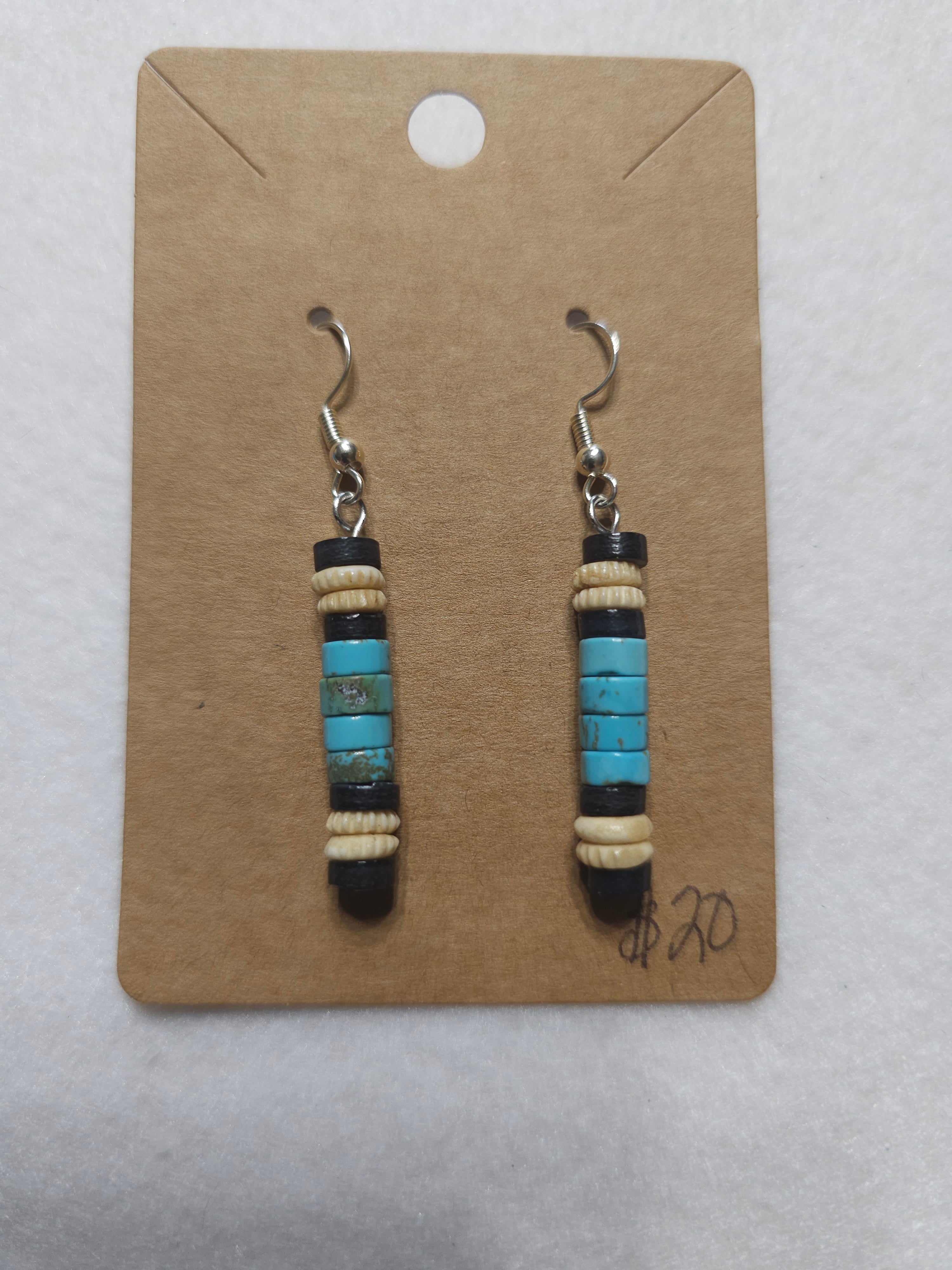 Turquoise & Bone Bead Earrings