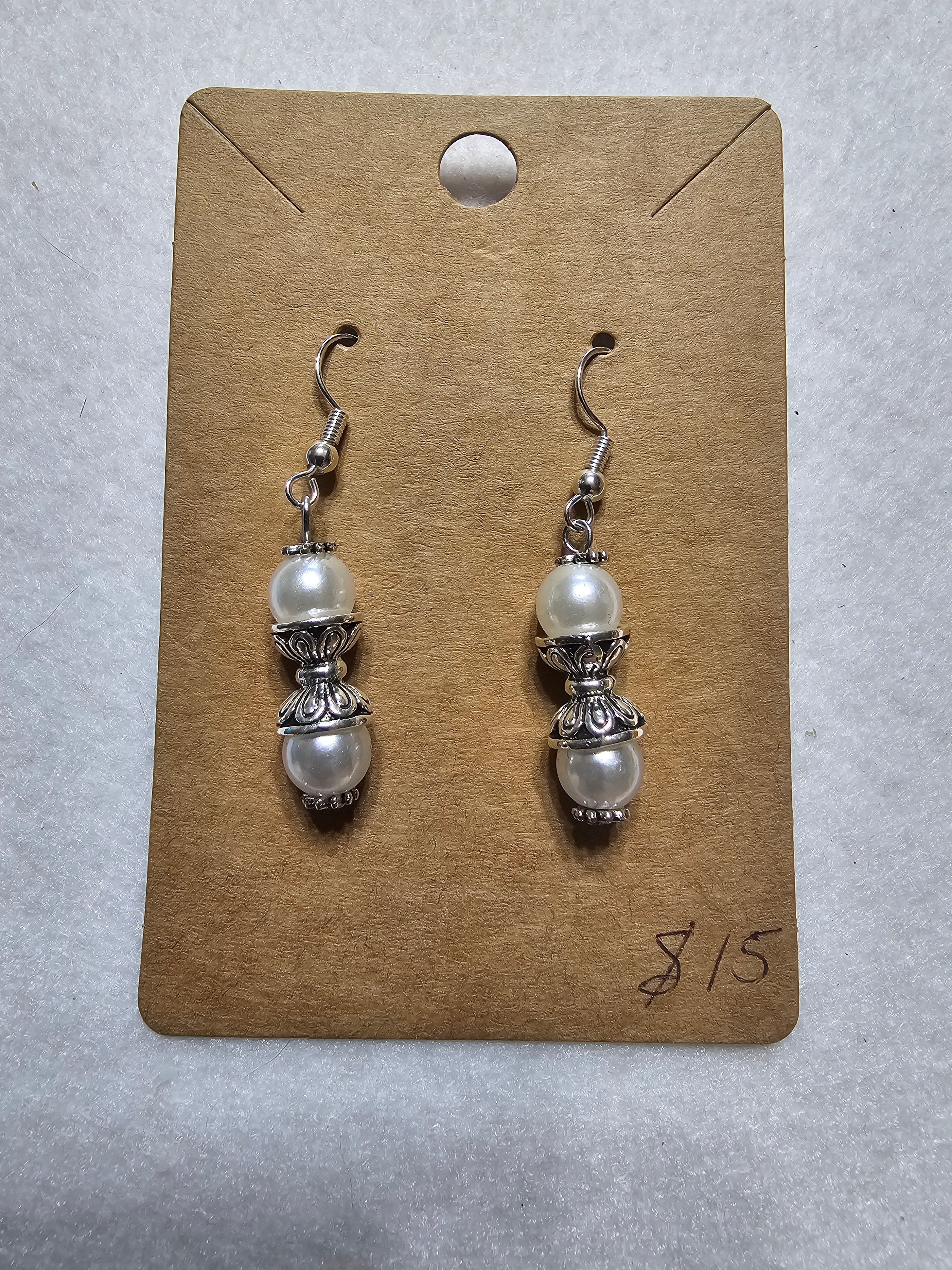 Silver Faux Pearl Earrings
