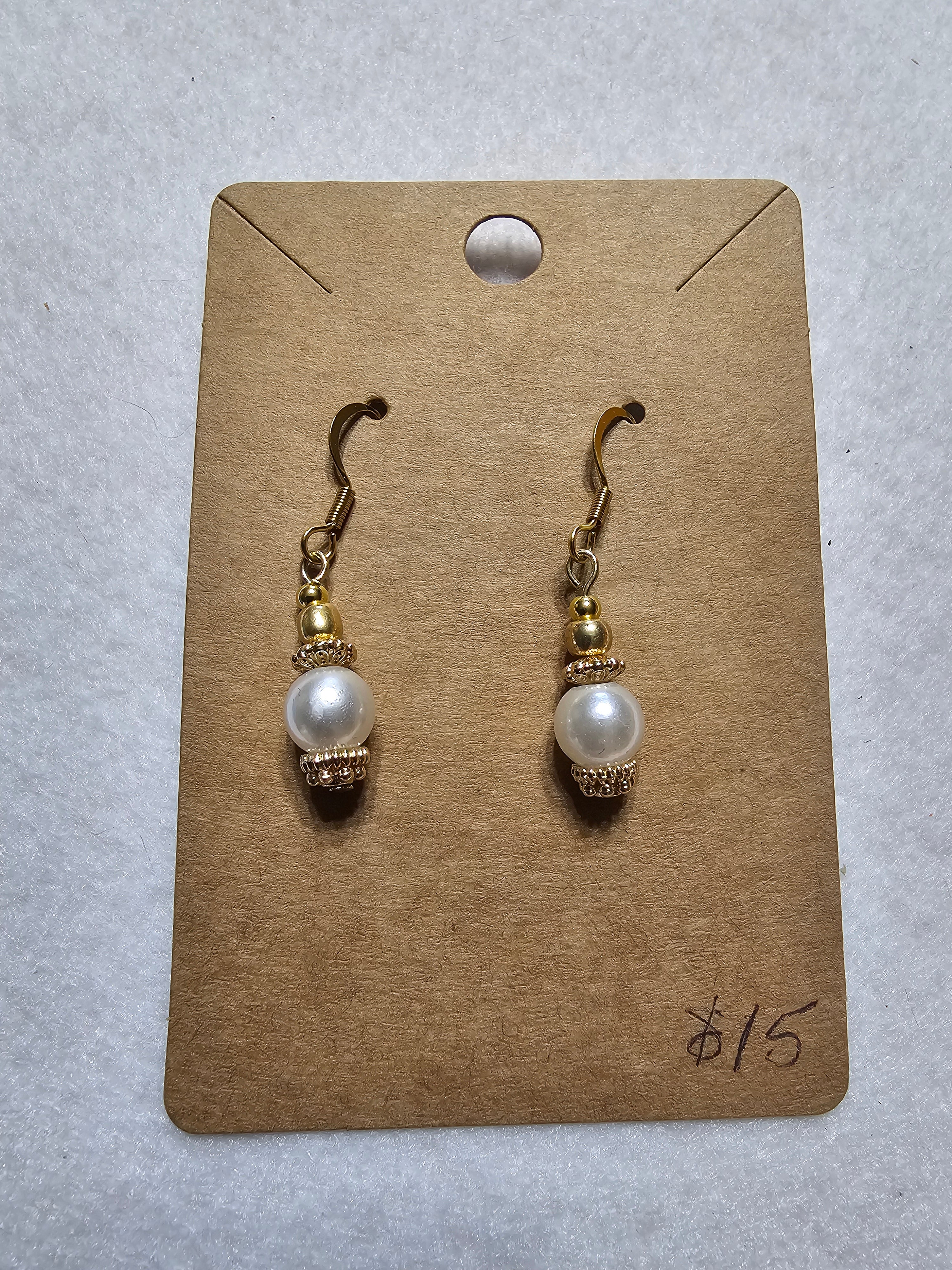 Small Gold Faux Pearl Earrings
