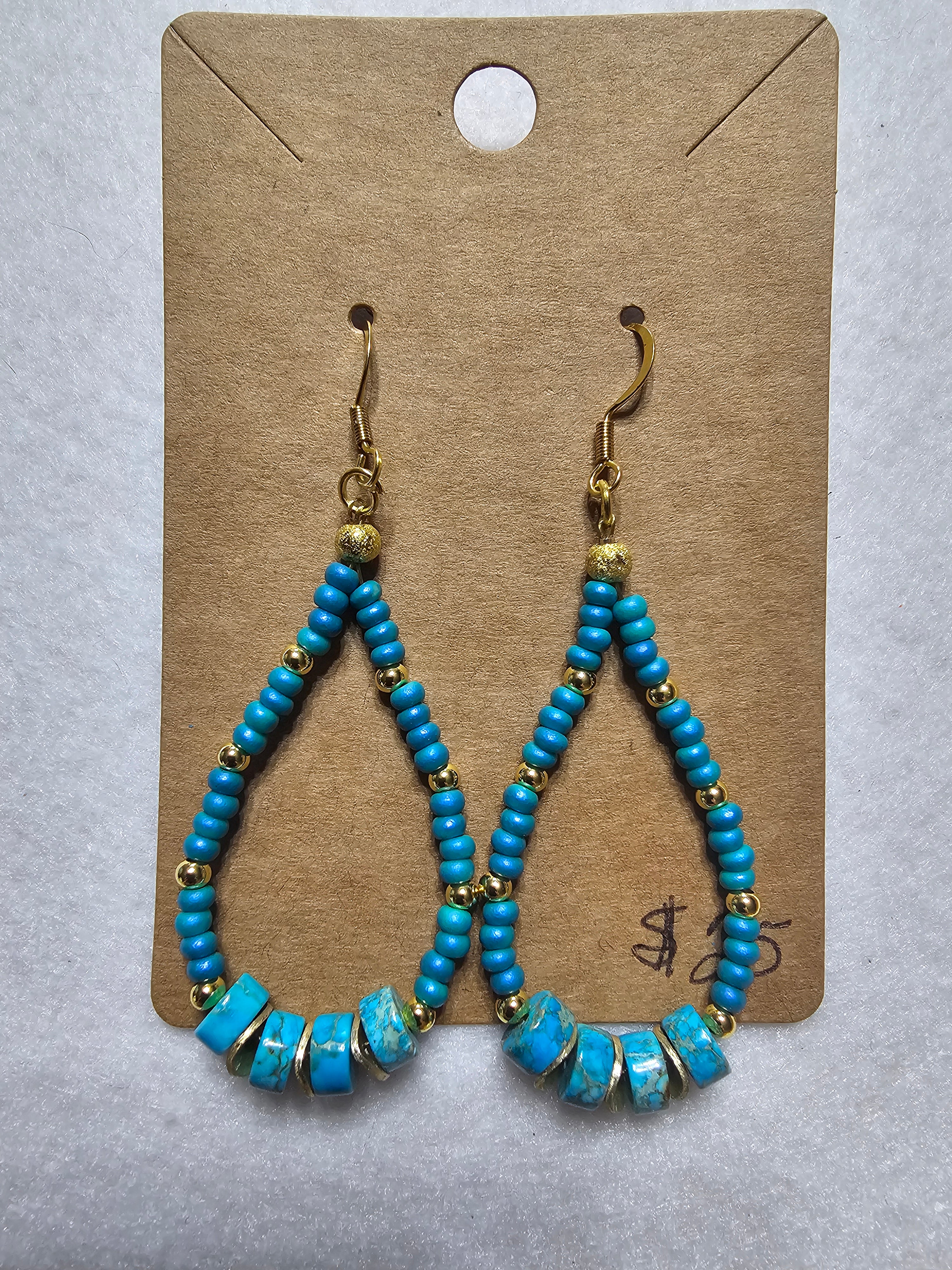 Teal & Turquoise Bead Earrings in Gold