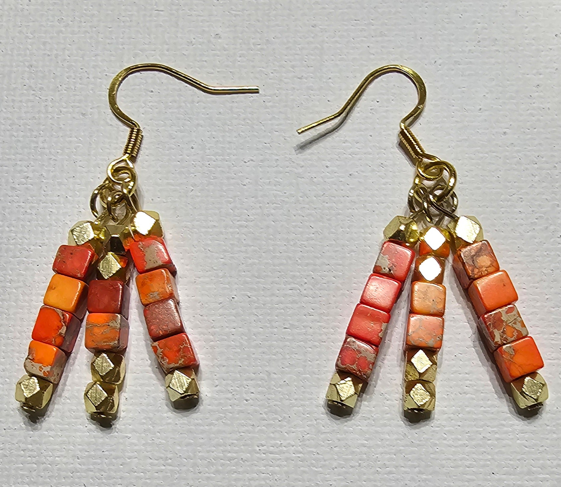 Orange Jasper & Brushed Gold Beads Necklace & Earring Set