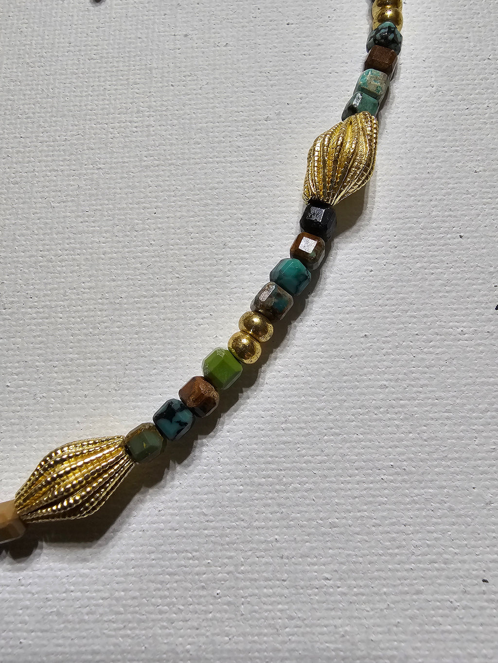 African Turquoise & Brushed Gold Beads Necklace & Earring Set