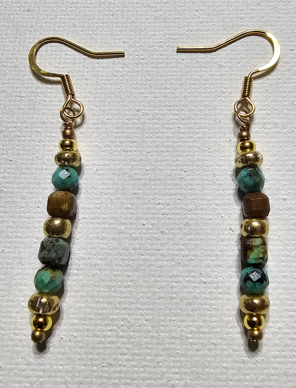 African Turquoise & Brushed Gold Beads Necklace & Earring Set
