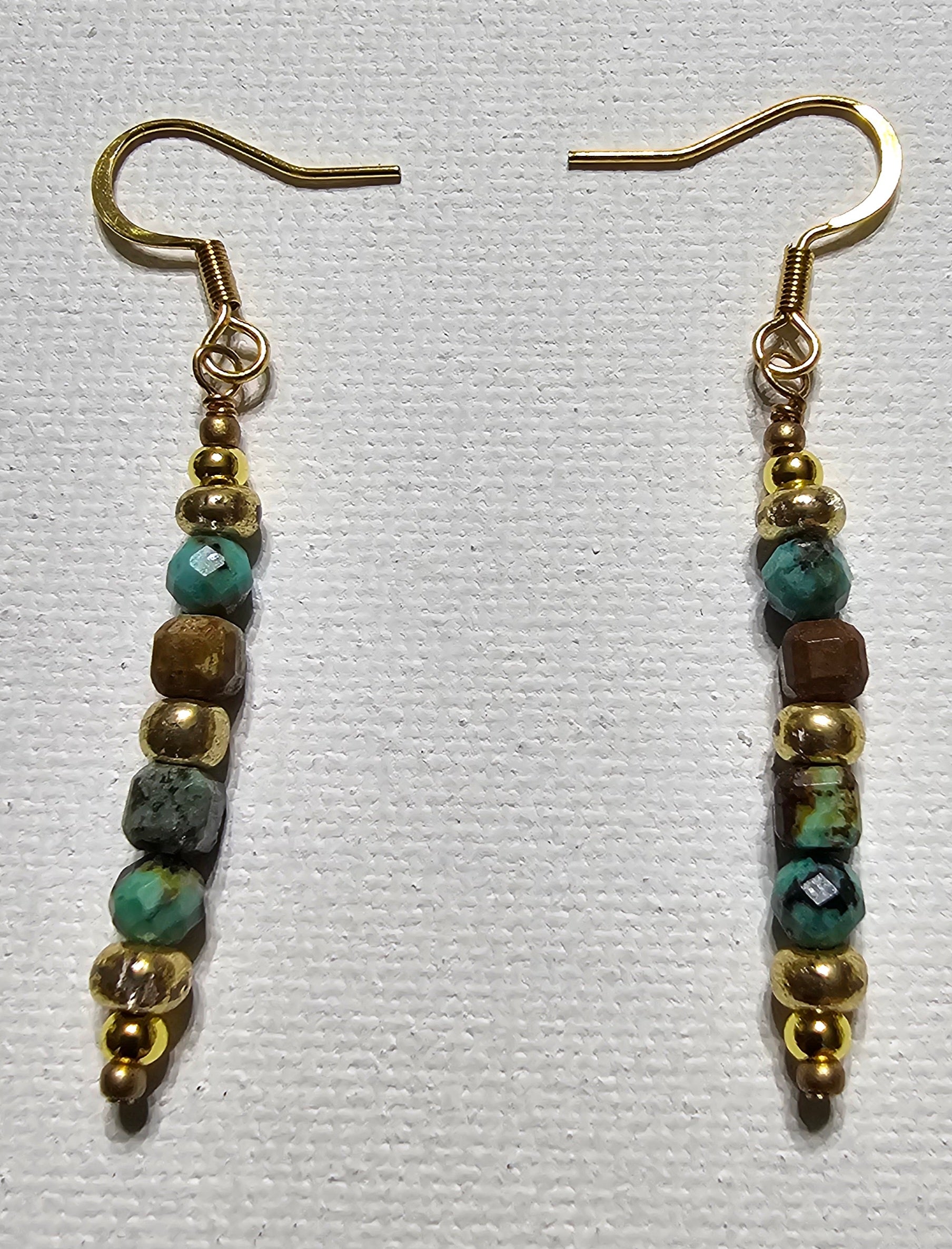 African Turquoise & Brushed Gold Beads Necklace & Earring Set