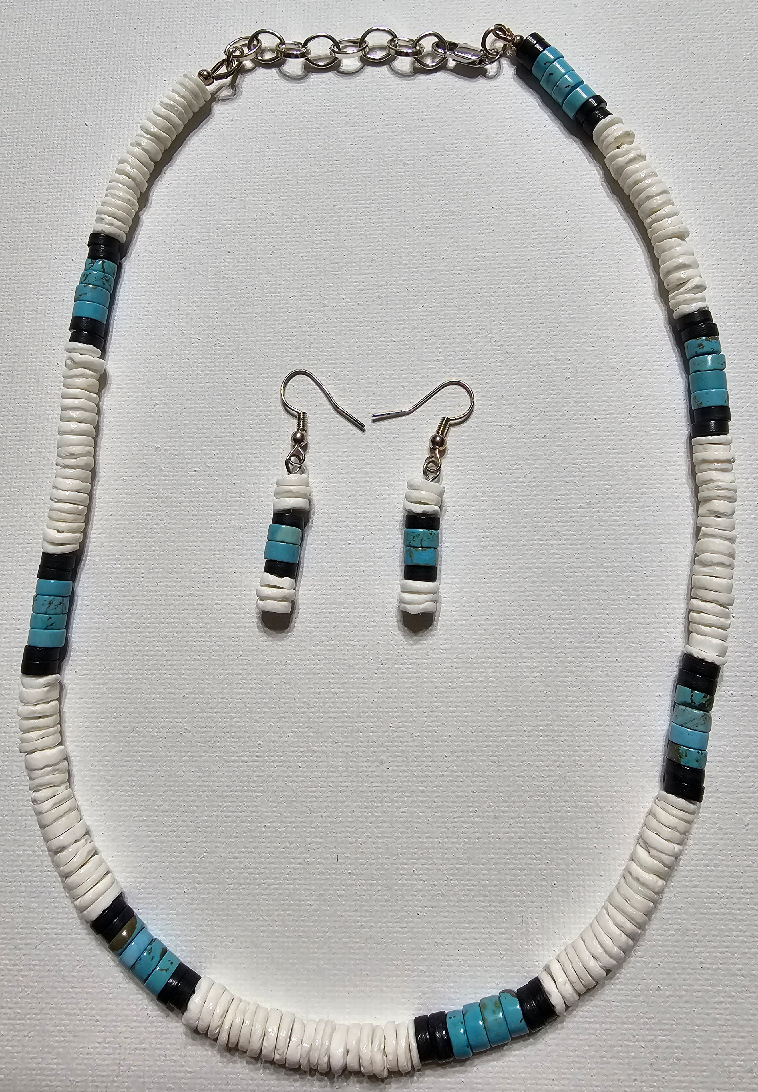 Turquoise & Shell Beads Necklace & Earring Set