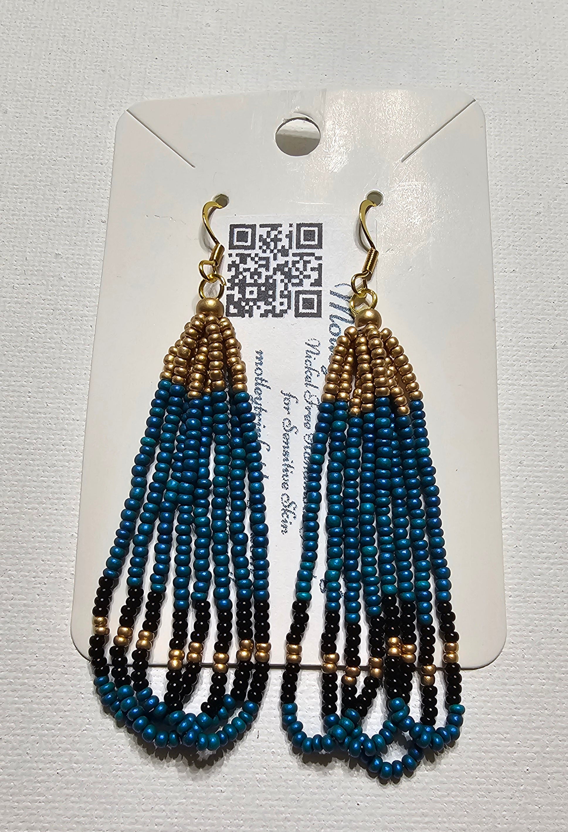 Teal & Gold Beaded Earrings