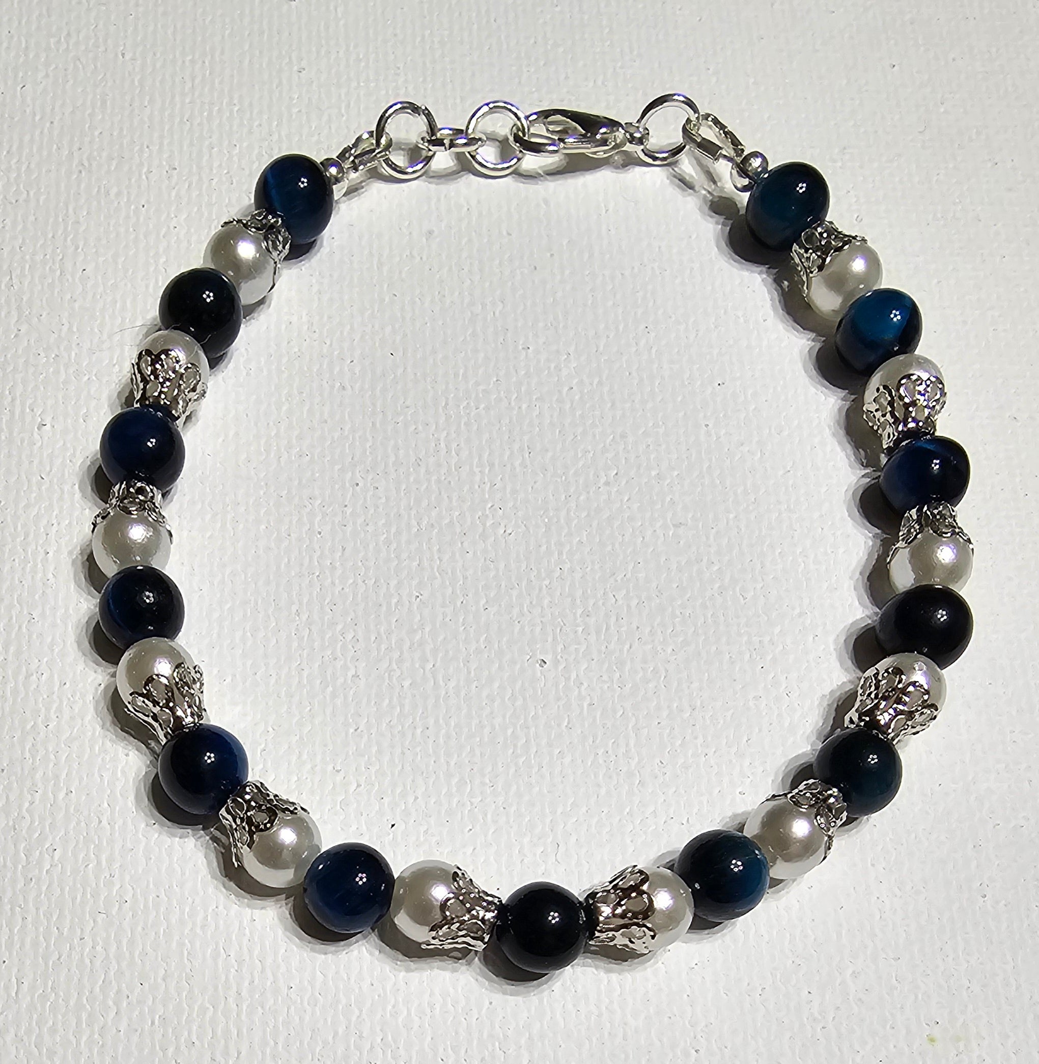 Faux Pearl & Deep Blue Bead Bracelet