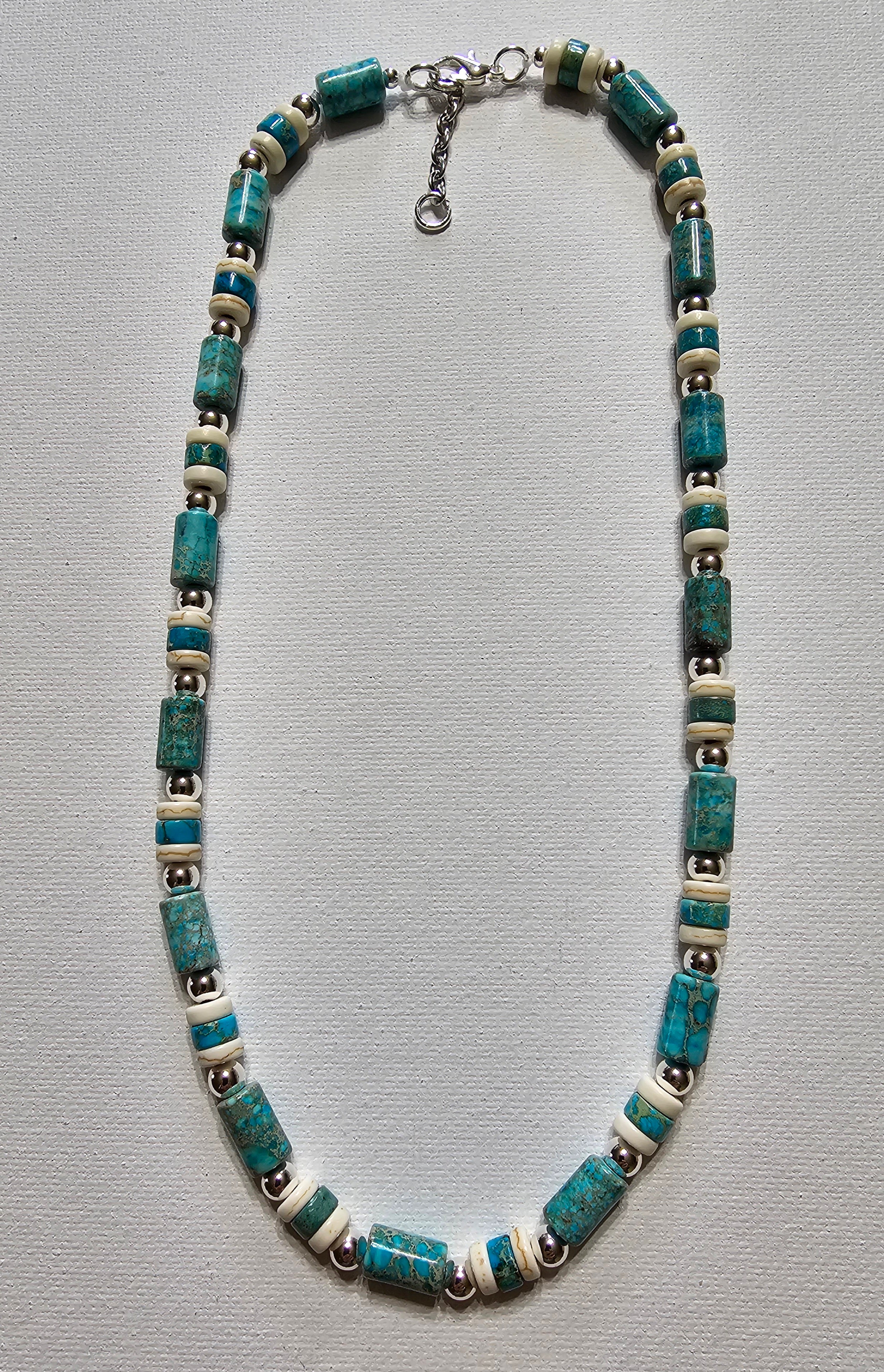 Aqua Terra Jasper with Bone & Silver Bead Necklace