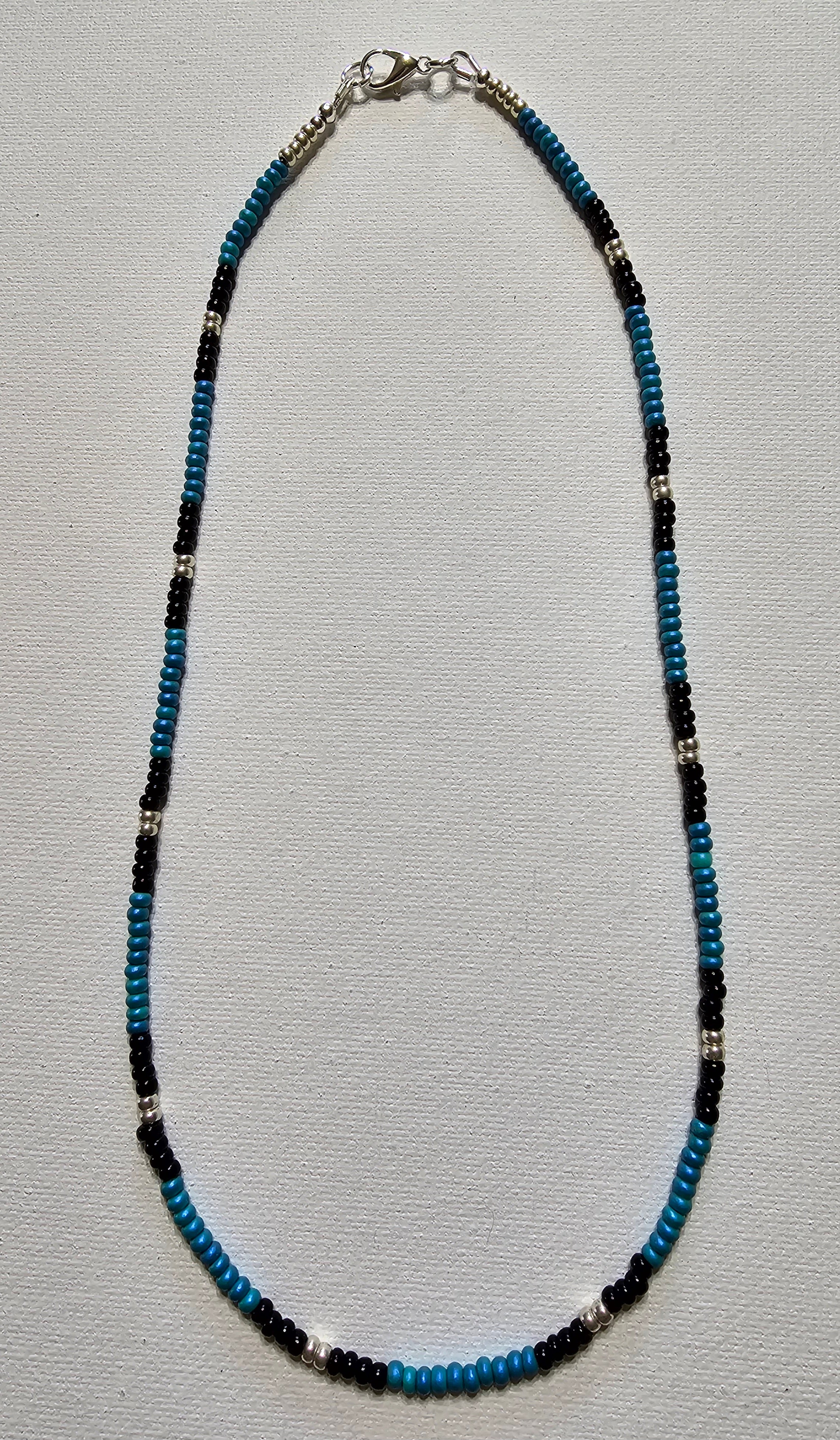 Turquoise, Black, Silver Bead Necklace