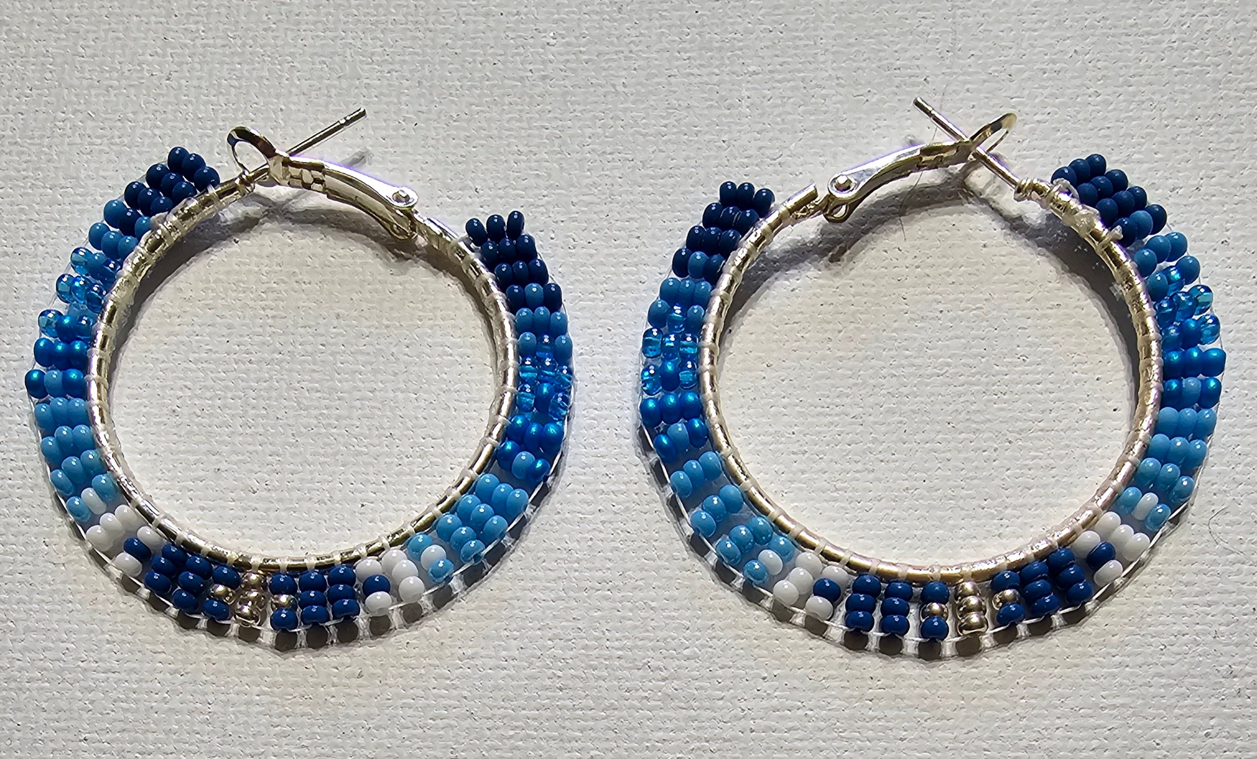 Blue Beaded Hoop Earrings