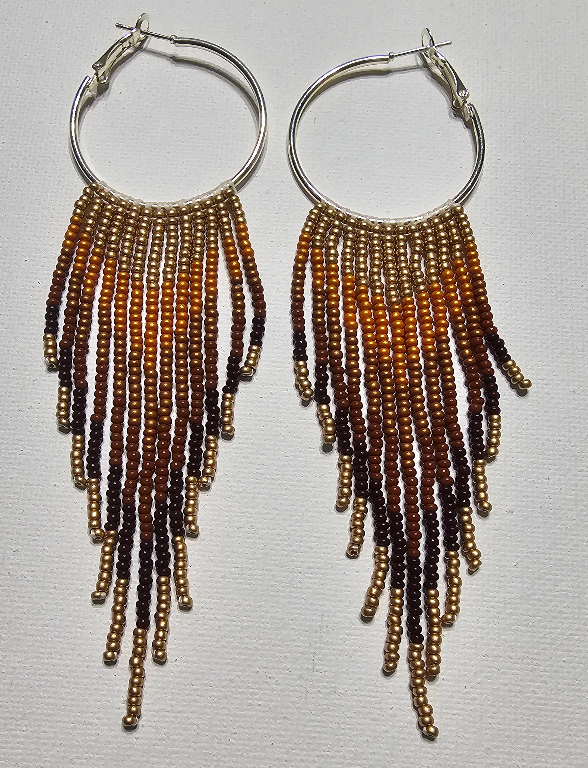Brown Ombre Beaded Hoop Earrings